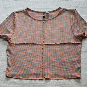 H&M Divided Space Dye Exposed Seam Crop Top | Y2K Grunge Ribbed Tee  Size Medium